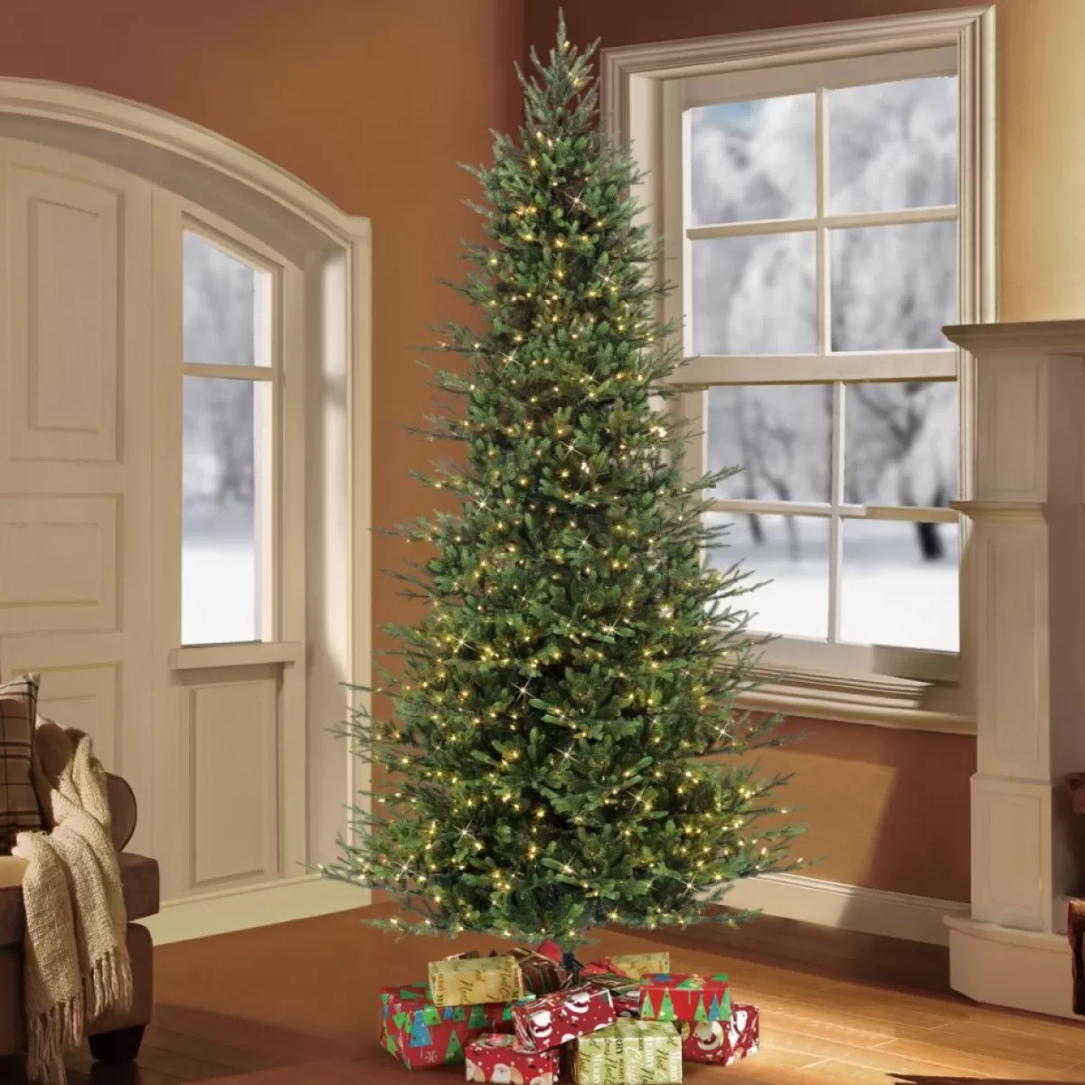 Puleo International Christmas Trees | 9' Pre-Lit Slim Balsam Fir Christmas Tree