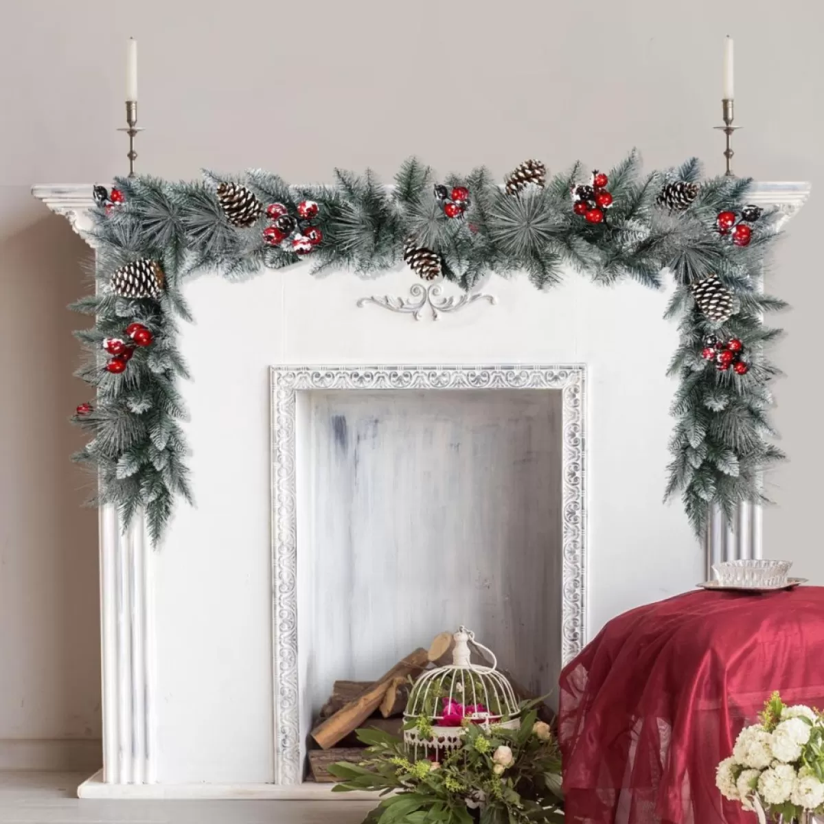 Puleo International Wreaths, Garlands & More | 9' Sterling Pine Garland With Silver Glitter