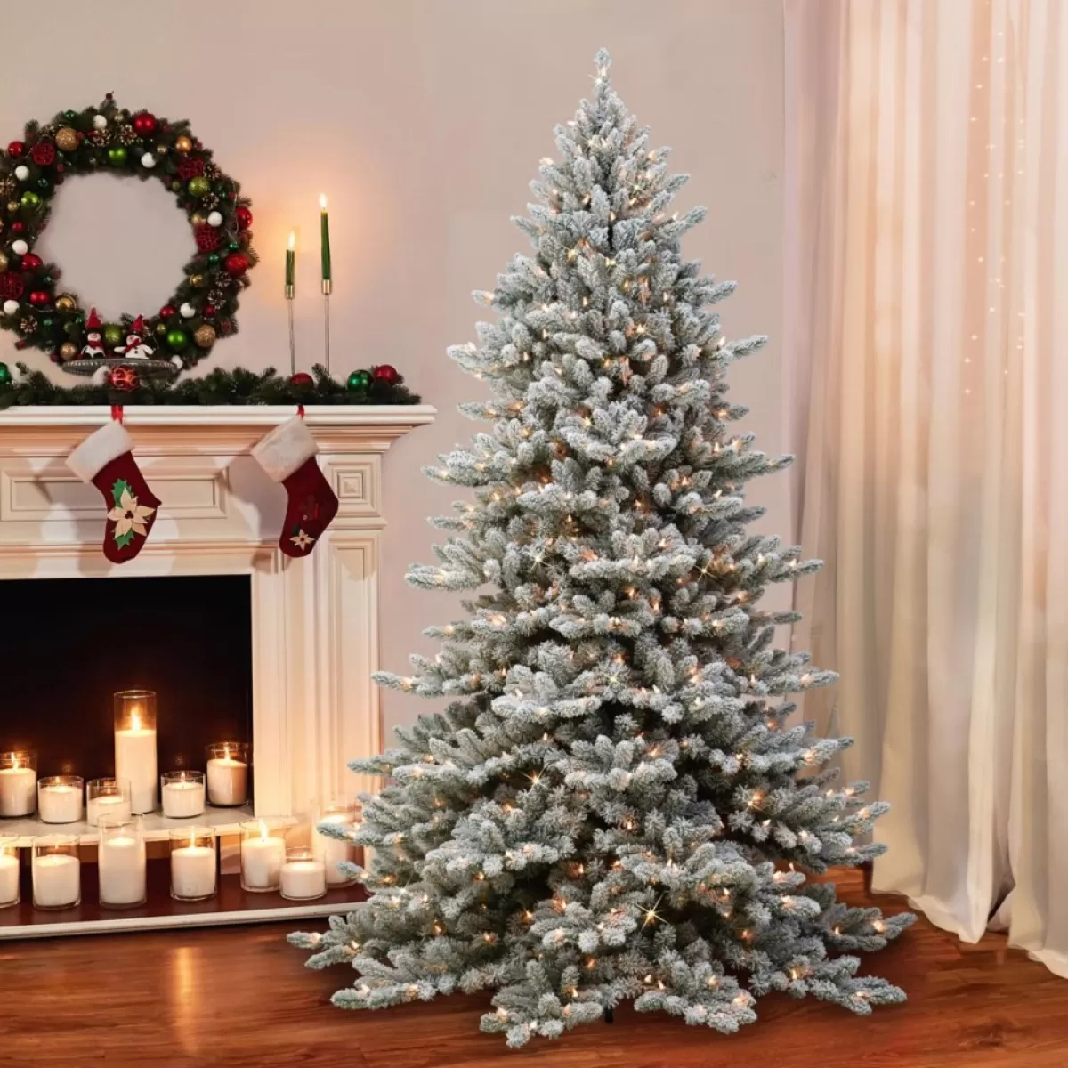 Puleo International Christmas Trees | Puleo Intl. 7.5' Pre-Lit Royal Fraser Fir Flocked Tree W/ Memory Tips