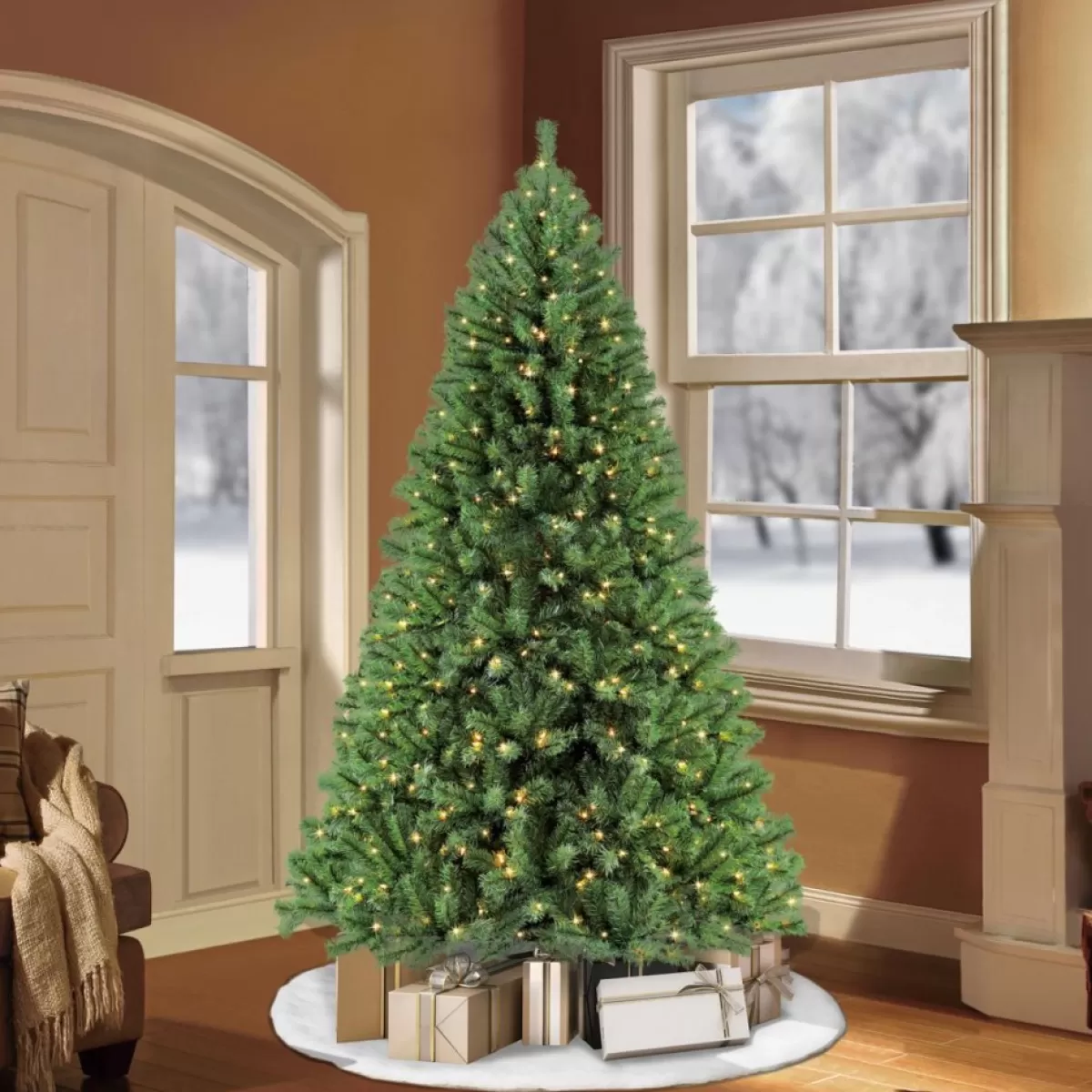 Puleo International Christmas Trees | Puleo Intl. Pre-Lit 6.5' Northern Fir Artificial Christmas Tree, Green