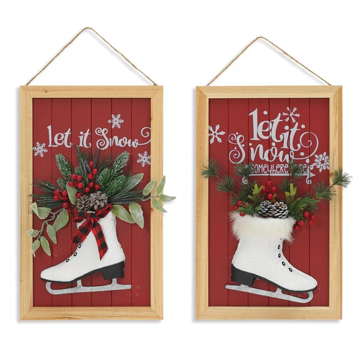 Gerson Indoor Decor | The Company 23" Skate & Floral Wood Holiday Wall Signs Set Of 2