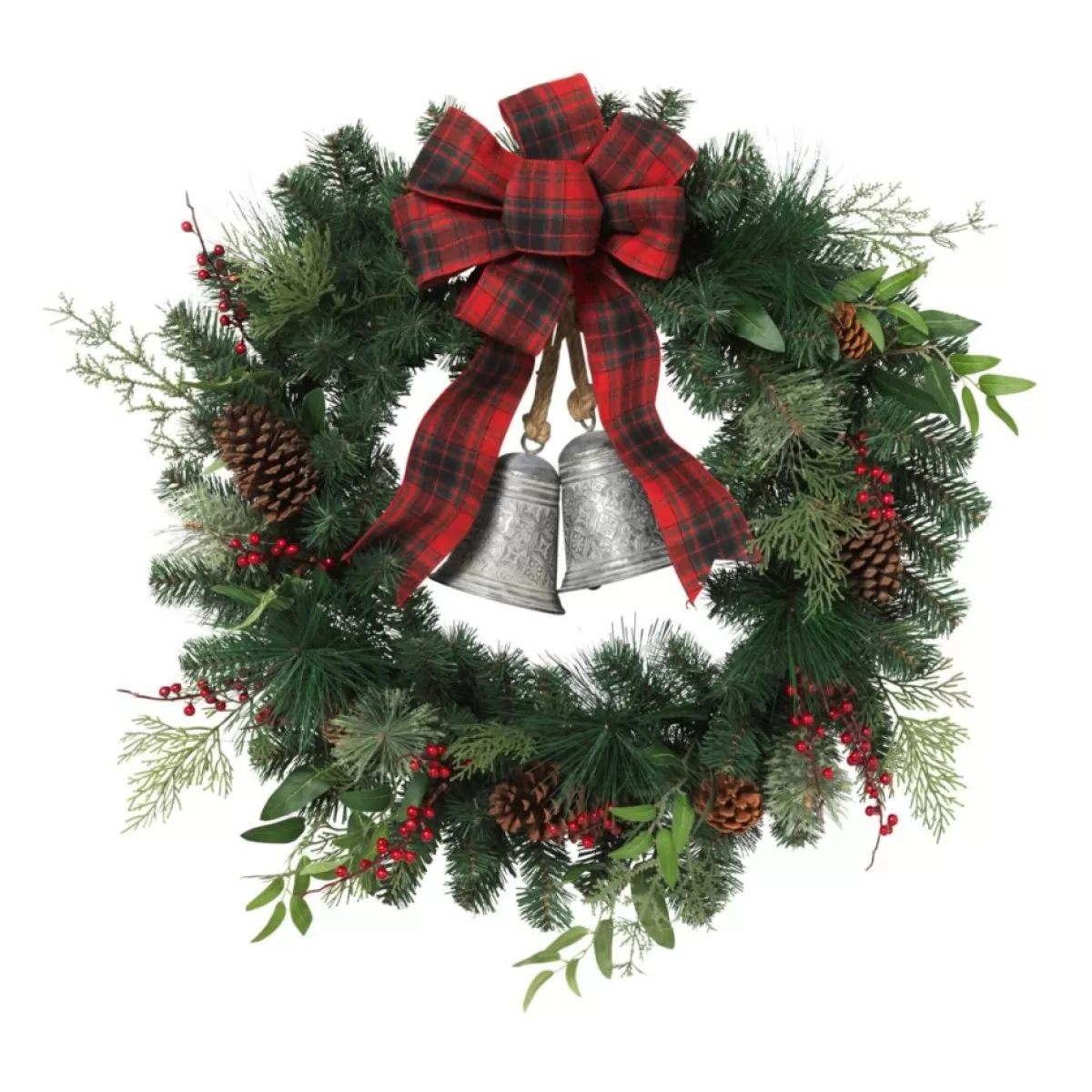 Gerson Wreaths, Garlands & More | The Company 32" Mixed Pine Wreath W Berries, Bells, Cone, Cedar