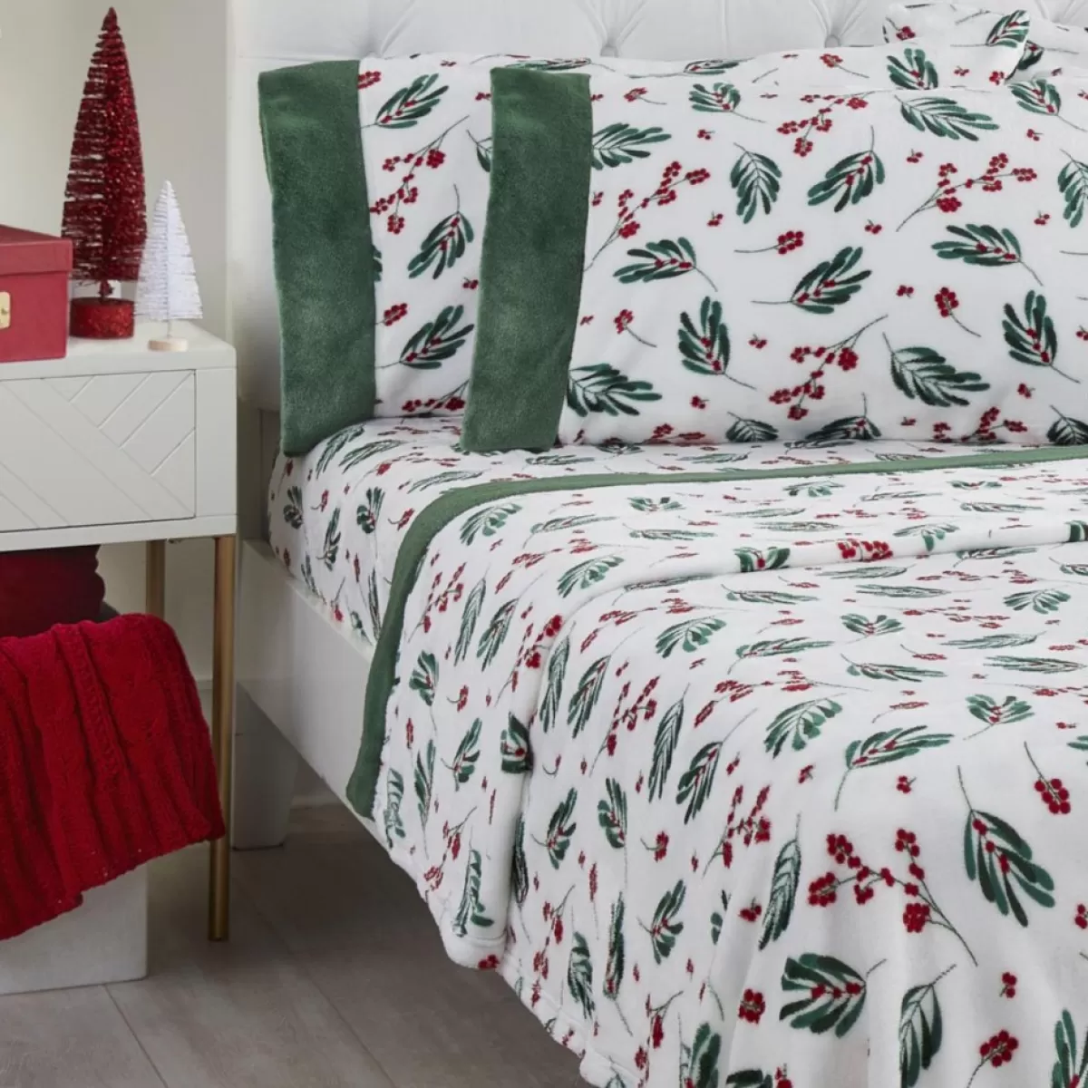 Warm & Cozy Holiday Textiles | Glitter Hem Plush Sheet Set With Extra Pillowcases