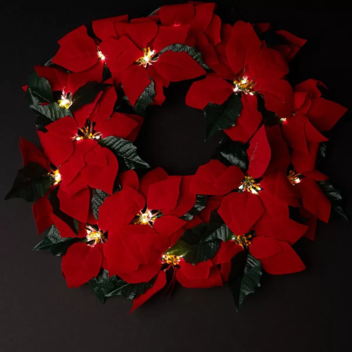 Winter Lane Wreaths, Garlands & More | 24" Lighted Poinsettia Wreath With 6-Hour Timer