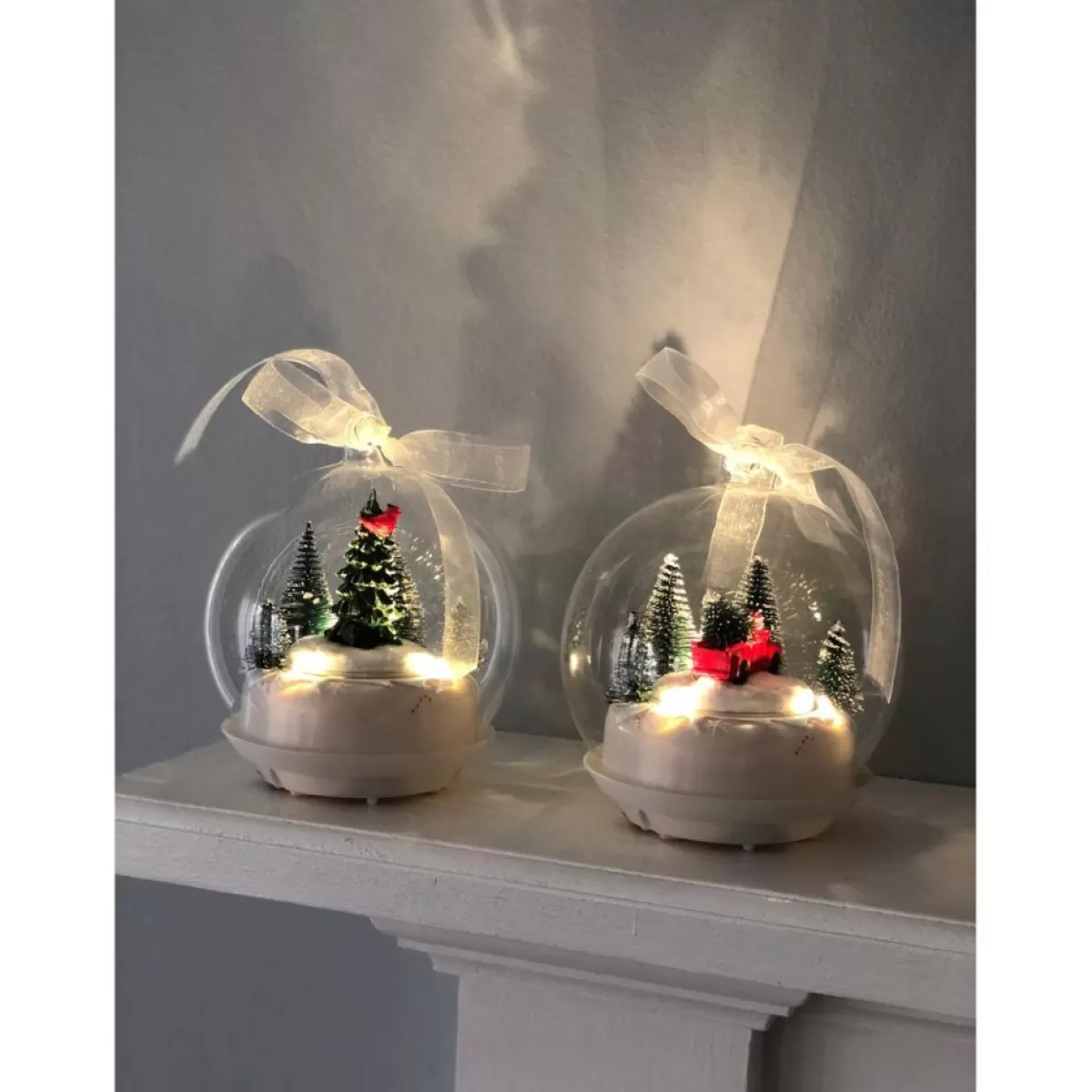 Winter Lane Ornaments & Tree Toppers | 2 Tabletop Musical Led Ornaments W/Rotating Scene & Timer