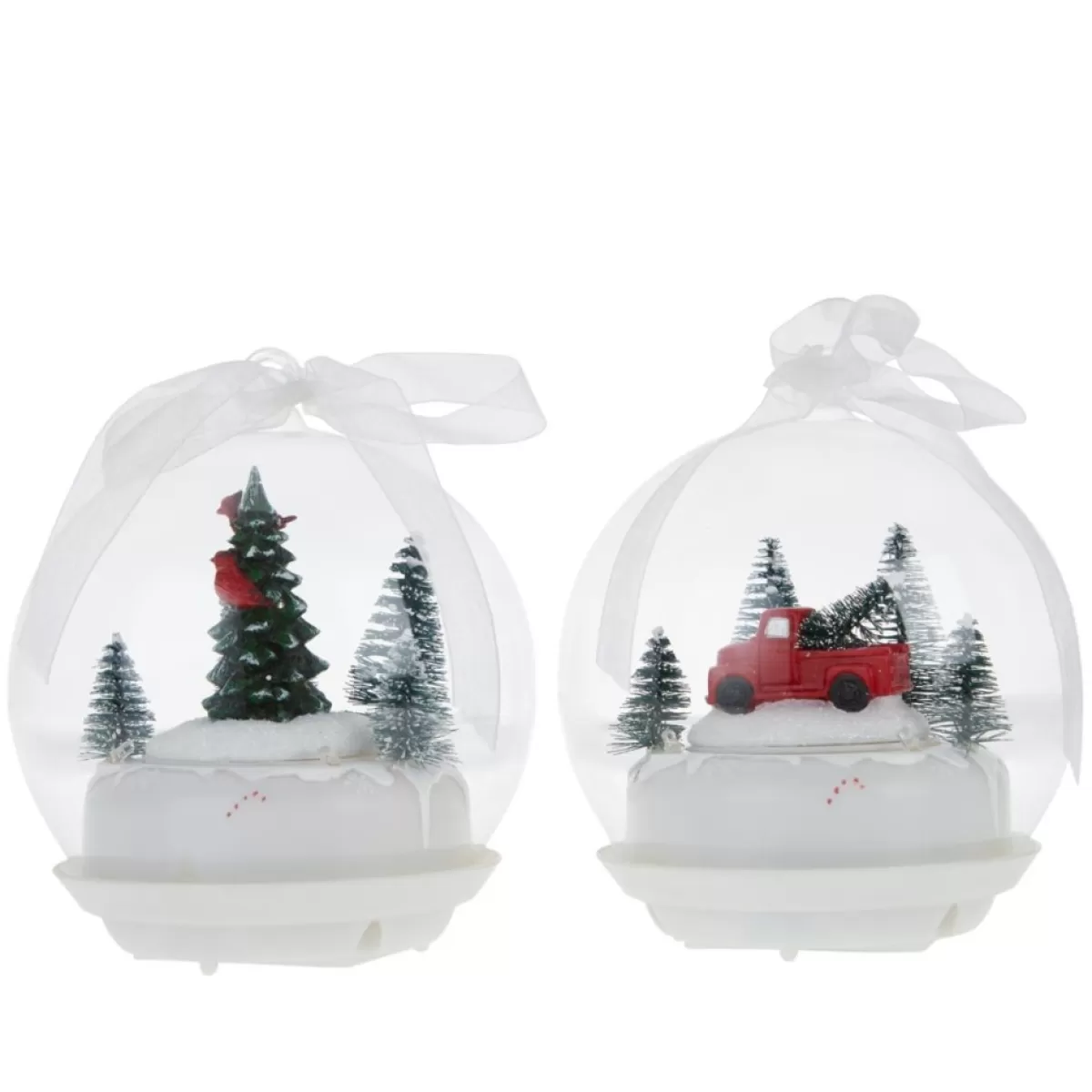 Winter Lane Ornaments & Tree Toppers | 2 Tabletop Musical Led Ornaments W/Rotating Scene & Timer