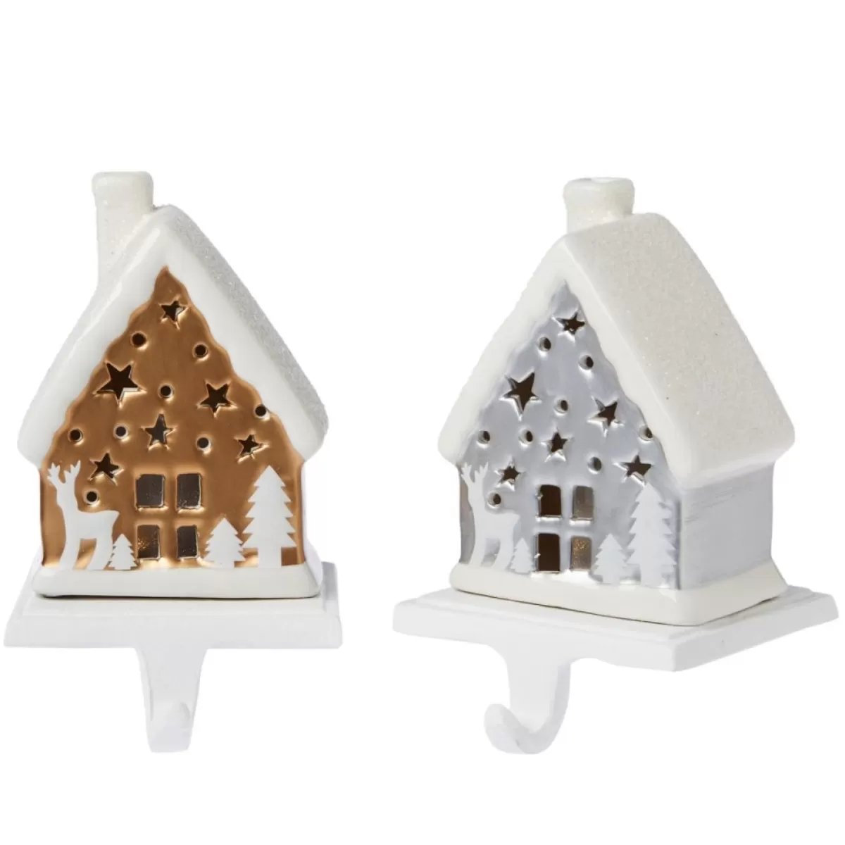 Winter Lane Indoor Decor | 2-Pack Handpainted 2-In-1 Removable House Stocking Holders