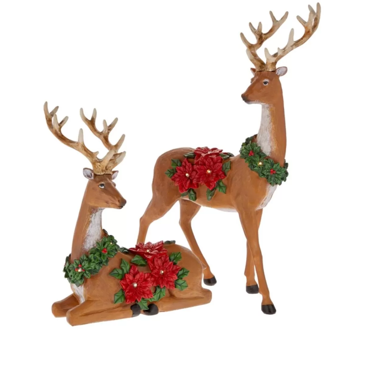 Winter Lane Indoor Decor | 2-Piece Illuminated Reindeer With Poinsettias