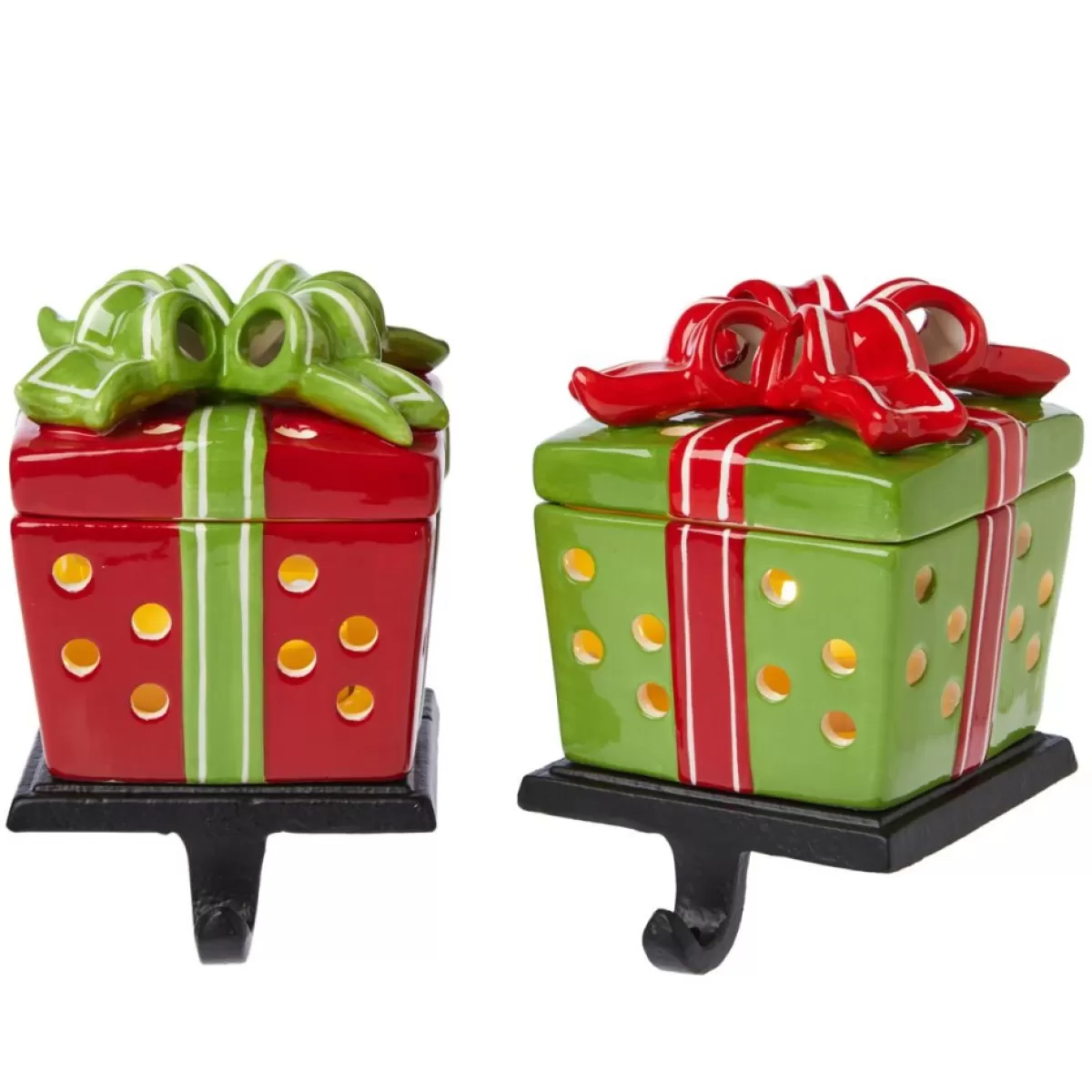 Winter Lane Indoor Decor | 2Pk Handpainted 2-In-1 Removable Gift Box Stocking Holder
