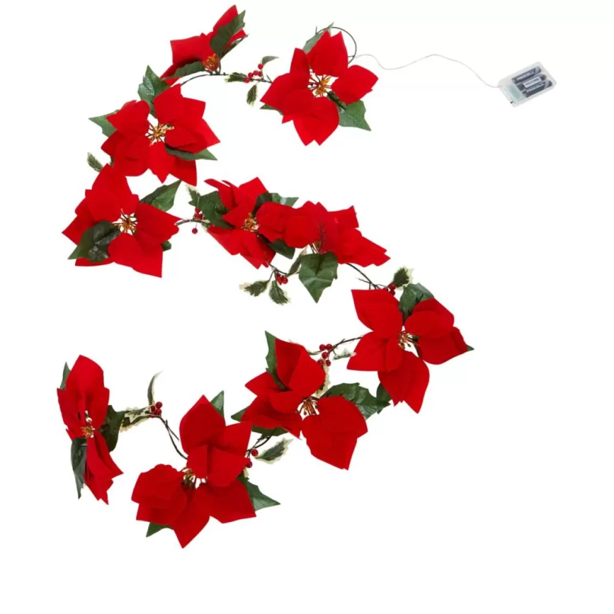 Winter Lane Wreaths, Garlands & More | 6' Lighted Poinsettia Garland With 6-Hour Timer