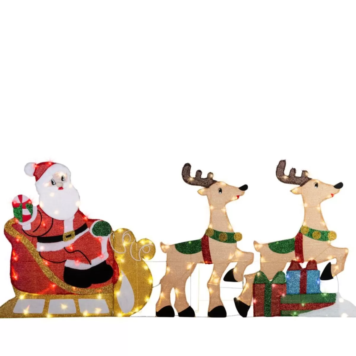 Winter Lane Outdoor Decor | Flat-Tastics Santa & Sleigh With Reindeer Yard Scene