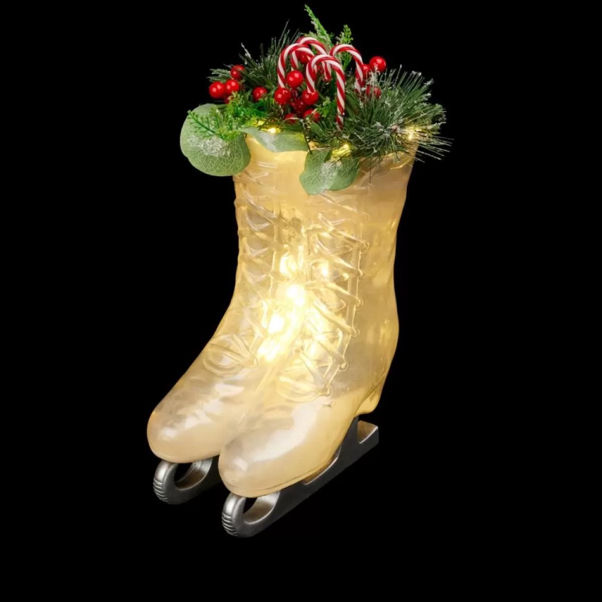 Winter Lane Indoor Decor | Illuminated Ice Skates With Greenery