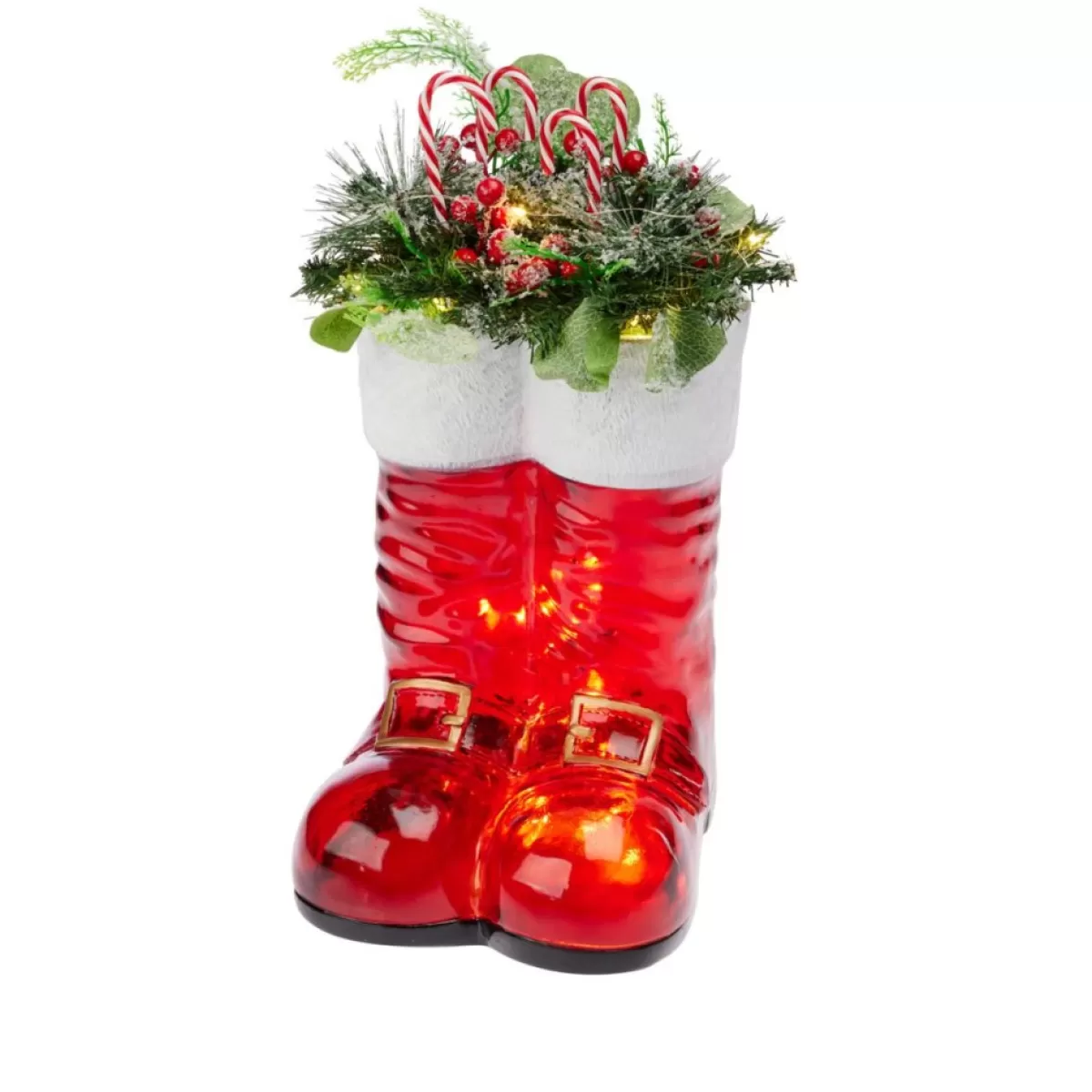 Winter Lane Indoor Decor | Illuminated Santa Boots With Greenery