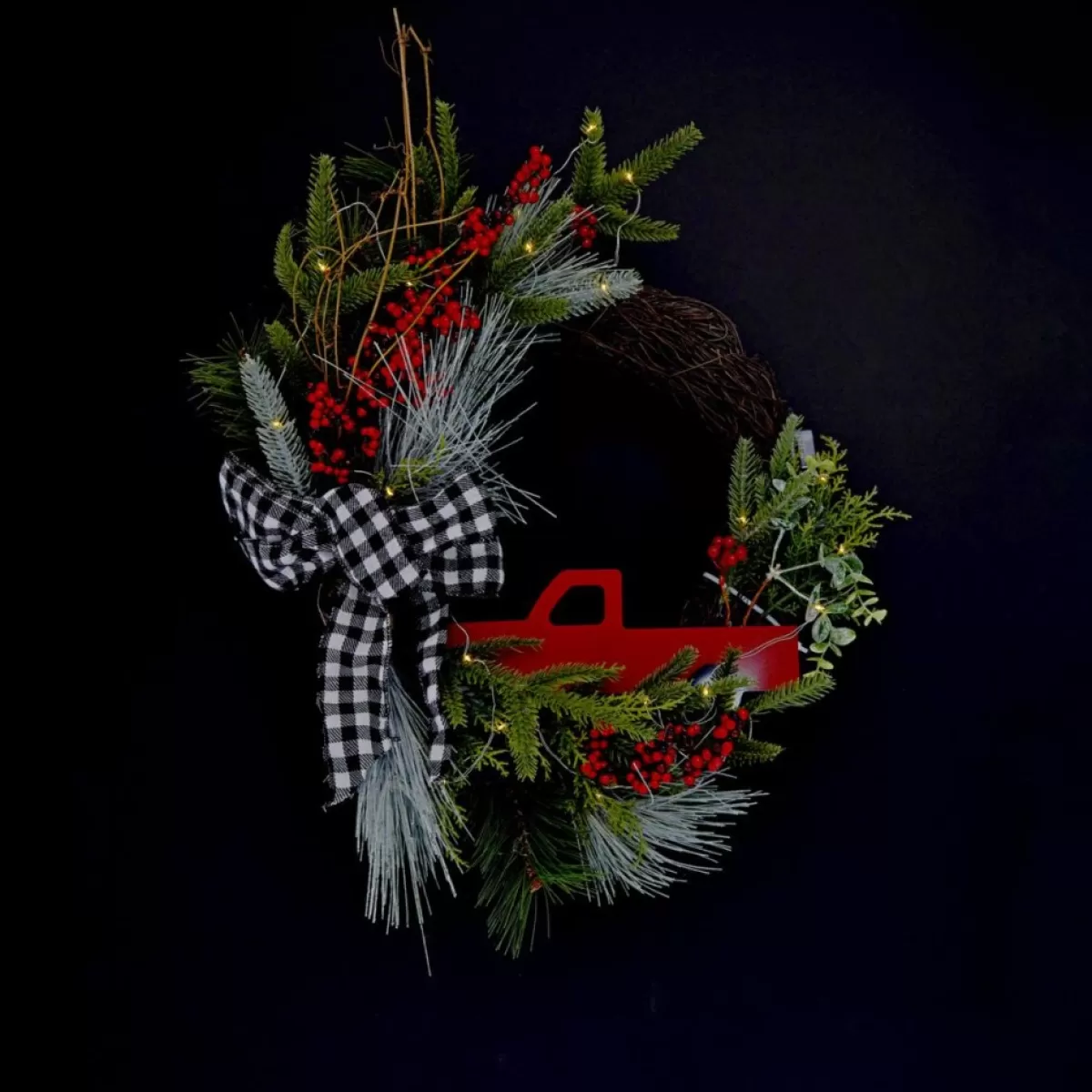 Winter Lane Wreaths, Garlands & More | Lit Red Truck Ribbon Wreath