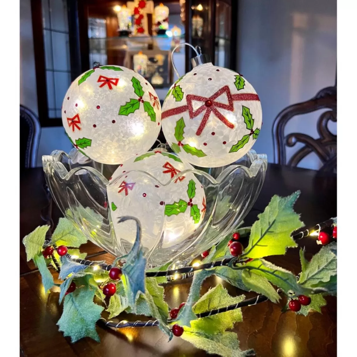 Winter Lane Ornaments & Tree Toppers | Oversized Led Ornaments With Timer - Set Of 3