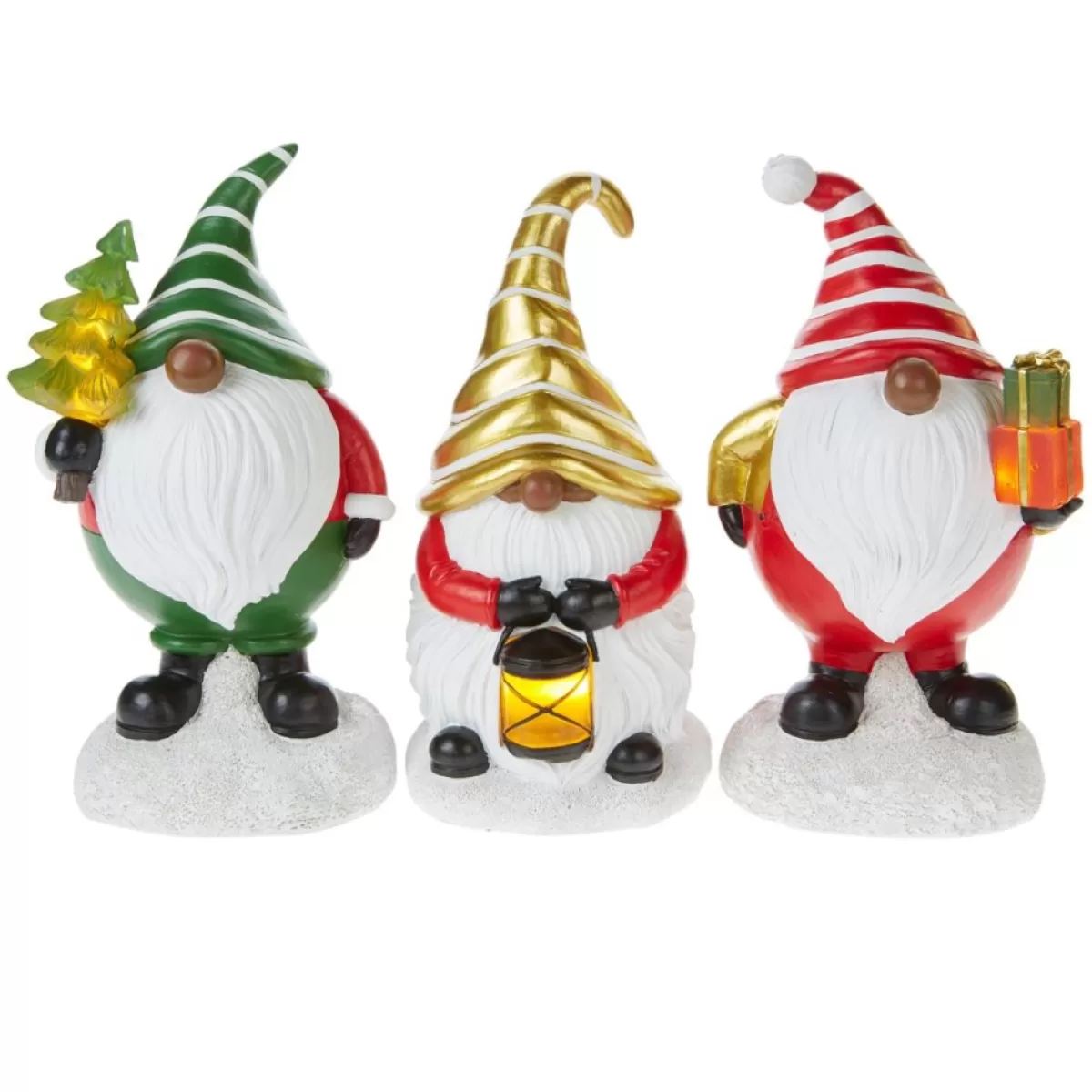 Winter Lane Outdoor Decor | Set Of 3 Led Holiday Gnomes With 4-Hour Timers