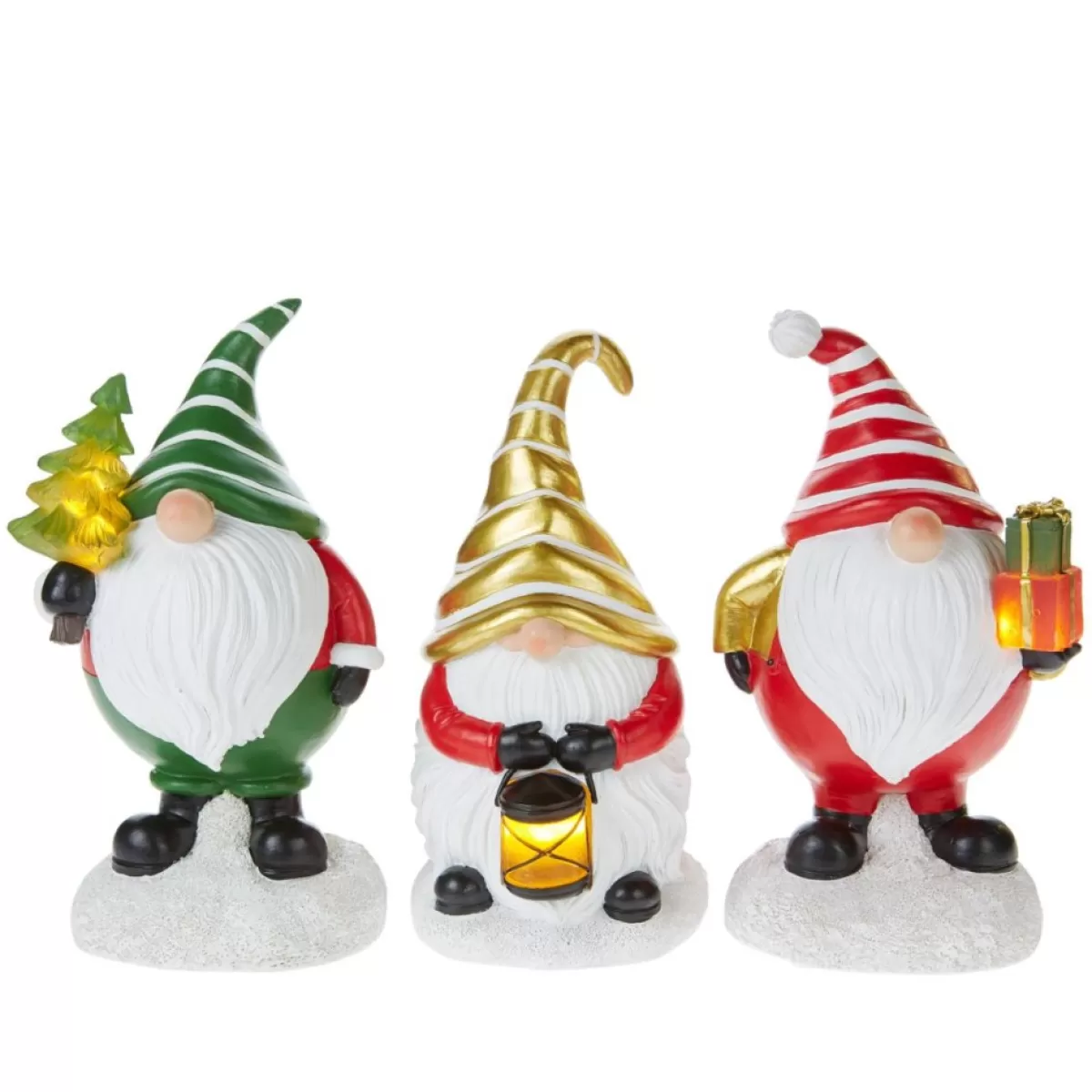 Winter Lane Outdoor Decor | Set Of 3 Led Holiday Gnomes With 4-Hour Timers