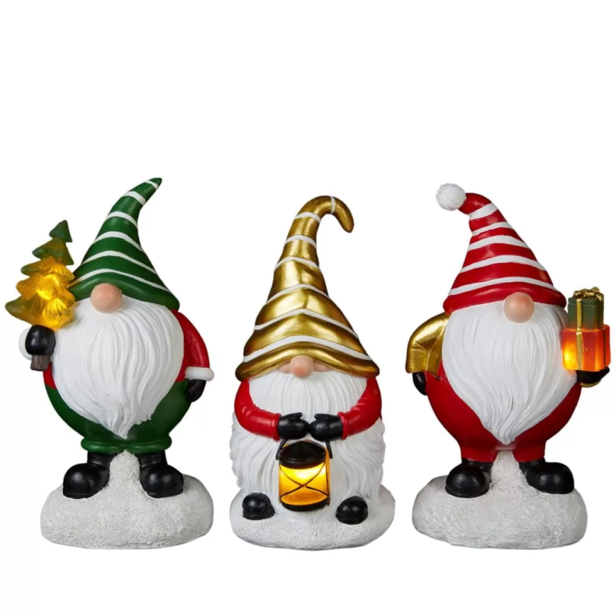 Winter Lane Outdoor Decor | Set Of 3 Led Holiday Gnomes With 4-Hour Timers