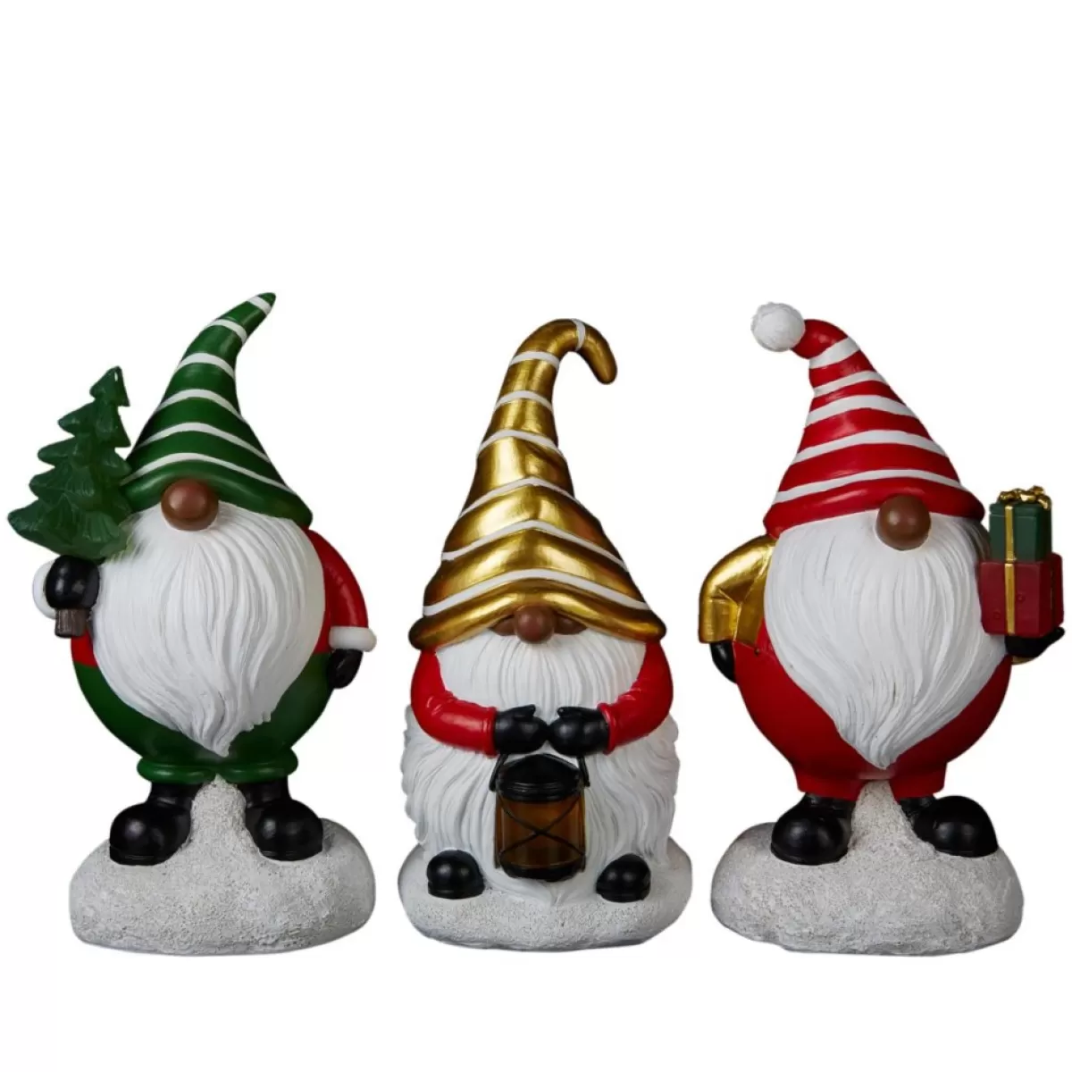 Winter Lane Outdoor Decor | Set Of 3 Led Holiday Gnomes With 4-Hour Timers