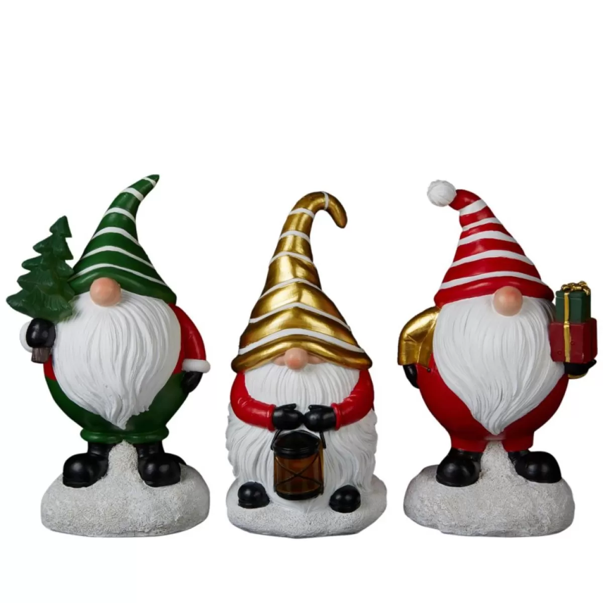 Winter Lane Outdoor Decor | Set Of 3 Led Holiday Gnomes With 4-Hour Timers