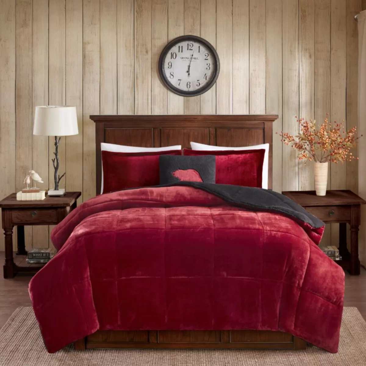 Woolrich Holiday Textiles | Alton 3-Piece Red/Black Plush To Sherpa Twin Comforter Set